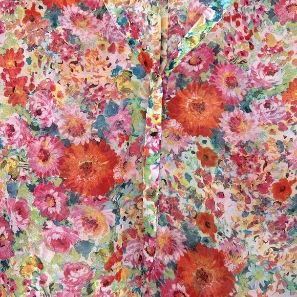 Zara Basic Women’s L Semi-sheer Foral Roll-up Tab Long Sleeve Lightweight Top - Picture 5 of 6